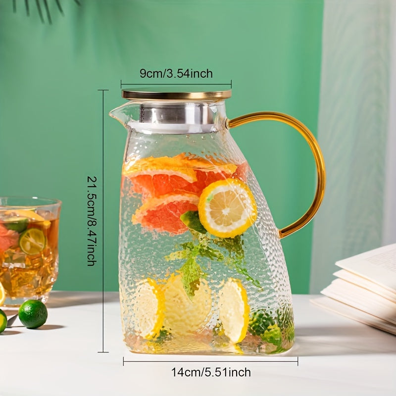 60oz Glass Pitcher with Lid & Spout - Reusable, High-Quality Beverage Jug for Hot/Cold Drinks - Perfect for Iced Tea, Juice, Coffee, Milk - Ideal for Home, Parties, and Hotel Use