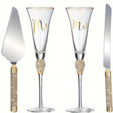 4pcs/Set, Wedding Cake Knife And Sever Set, Wedding Champagne Flutes With Mr And Mrs Letter, Crystal Champagne Glasses Cake Knife Pie Server For Bride And Groom, Cake Cutting Set For Wedding, Great Gifts For Couple Anniversar