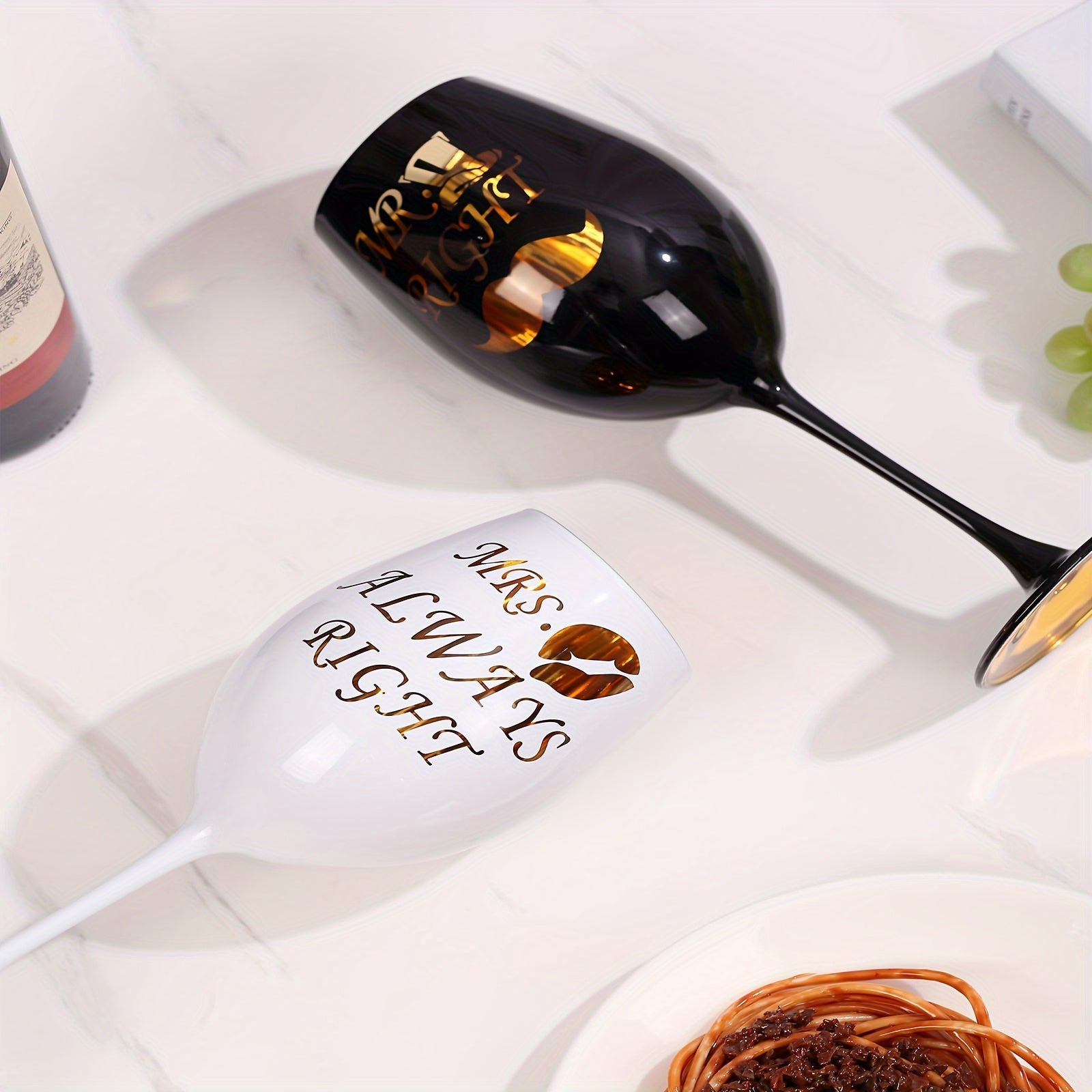 Mr & Mrs Engraved Wine Glasses - Perfect for Couples, Bridal Showers, Weddings & Anniversaries - Elegant Goblets with Stems, Handwash Only, Reusable Glass