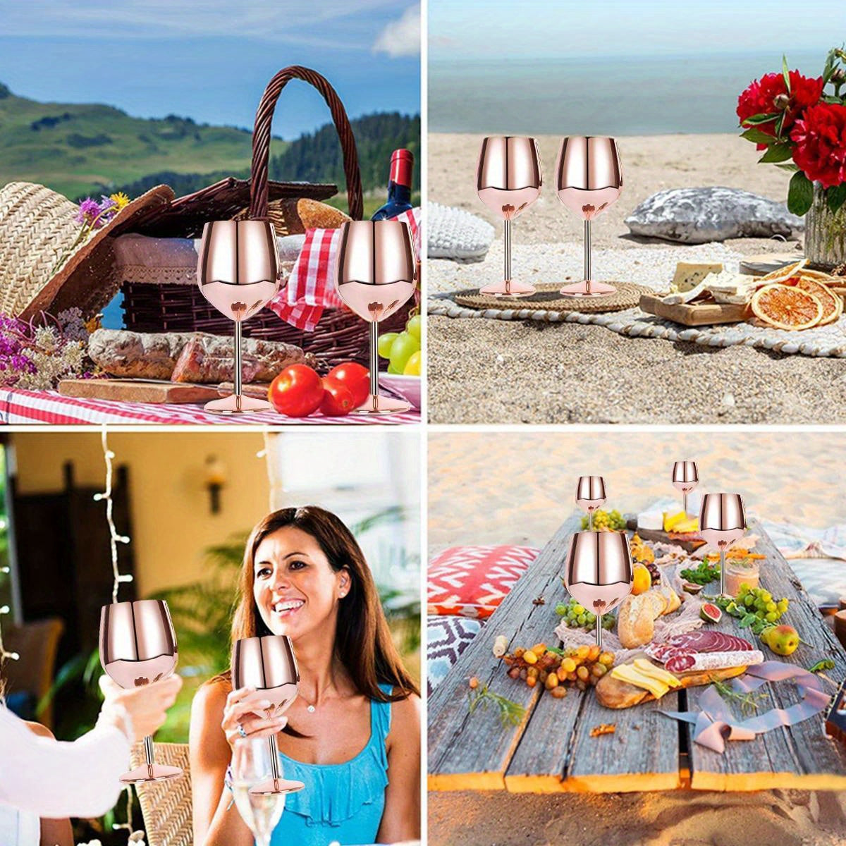 2pcs Stainless Steel Wine Glasses 18oz Large Capacity Unbreakable Wine Glasses Family Dinner Party Wedding Anniversary