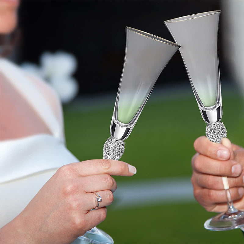 Elegant Rhinestone Studded Champagne Flutes: Perfect for Wedding Toasts, Bridal Showers, and Festive Celebrations