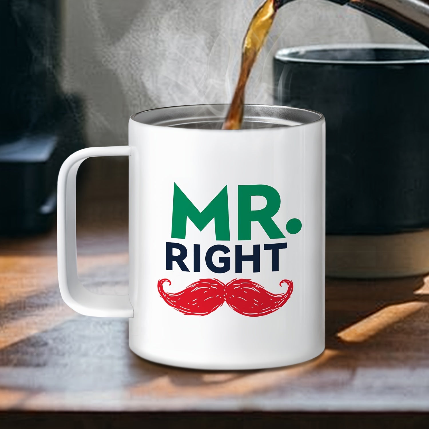 Mr. Right and Mrs. Always Right Stainless Steel Coffee Mug Set with Leak-Proof Lids - Reusable, BPA-Free, Round Novelty Cups for Multipurpose Use - Ideal Adult Gift for Christmas, Hand Wash Only