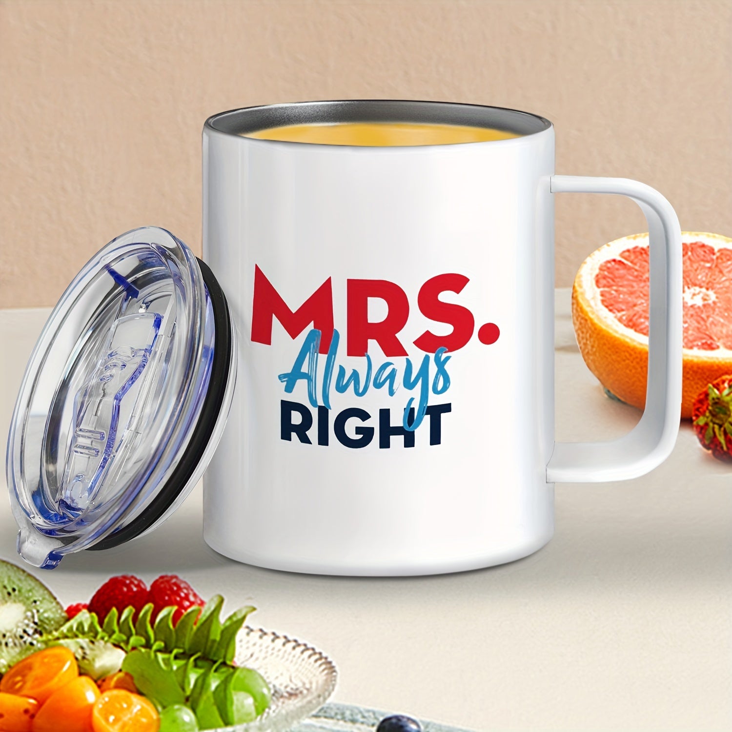 Mr. Right and Mrs. Always Right Stainless Steel Coffee Mug Set with Leak-Proof Lids - Reusable, BPA-Free, Round Novelty Cups for Multipurpose Use - Ideal Adult Gift for Christmas, Hand Wash Only