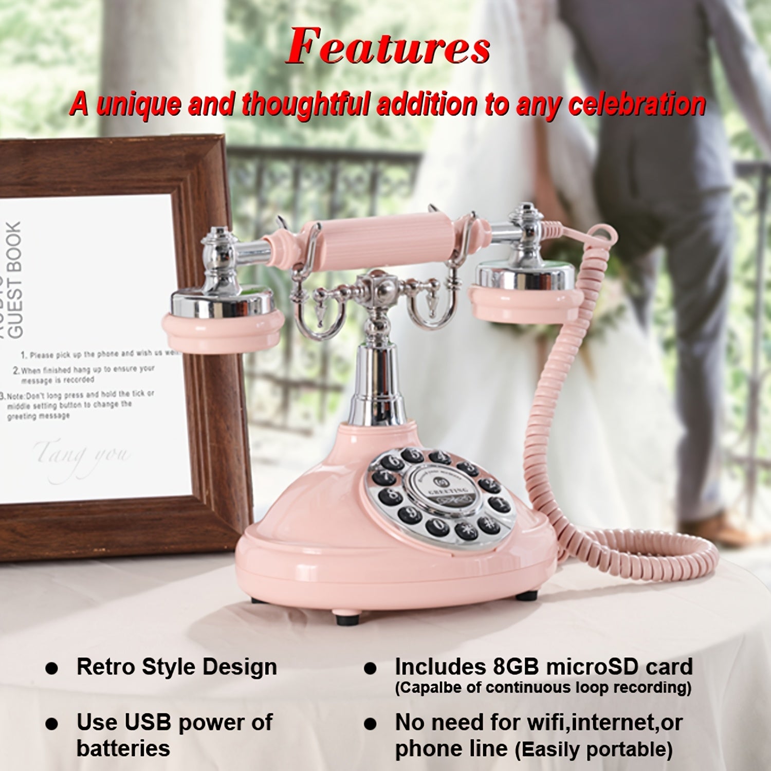 1pc Unique Audio Guestbook Telephone - Record Voice Messages, Leave Heartfelt Wishes, DIY Original Guestbook Phone for Wedding, Party, Gathering - Cherish Memories Forever