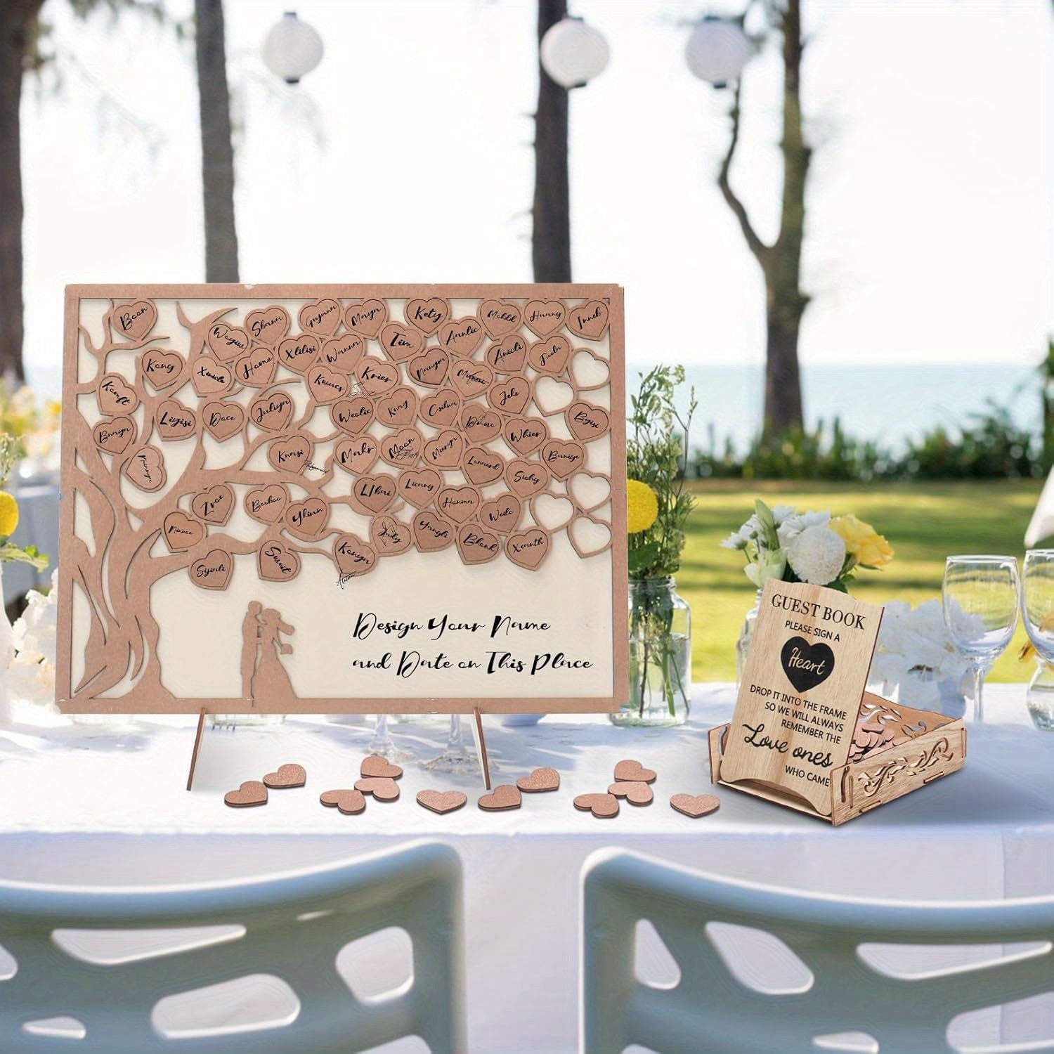 1set Wedding Guest Book Alternative, Guest Book Wedding Reception with Wooden Hearts Guest Book Signs