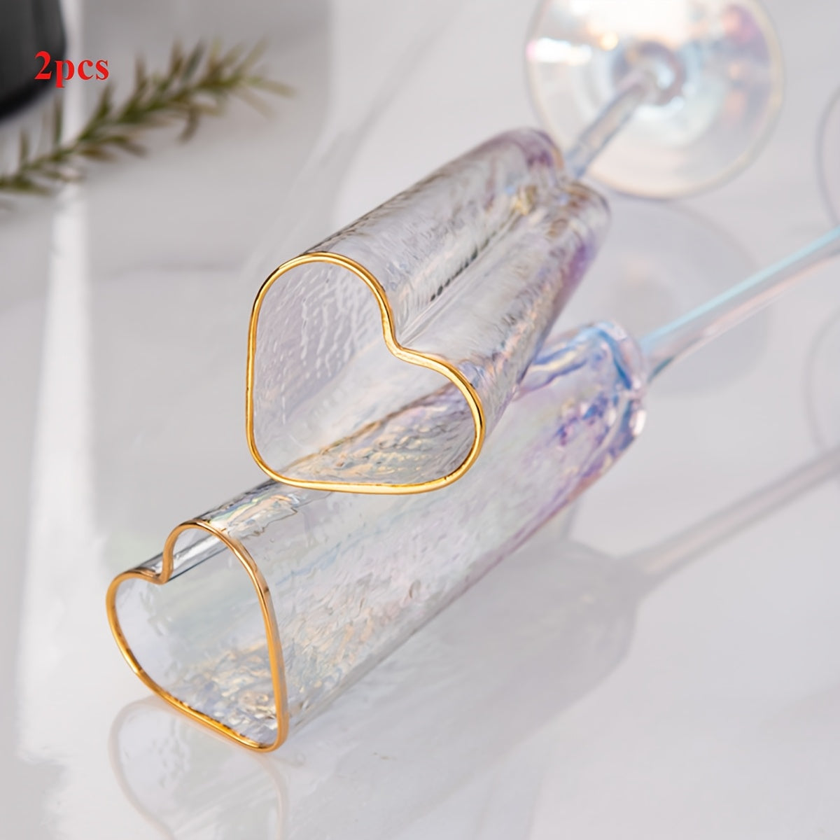 Elegant 5.54oz Champagne Flute with Gold-Plated Heart Design - Crystal Clear Glass, Colorful Rim, Perfect for Bars, Home & Parties