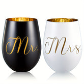 Mr & Mrs Engraved Wine Glasses - Perfect for Weddings, Engagements, Bridal Showers | Lead-Free Glass, Reusable, Handwash Only, Gifts for The Groom And Bride