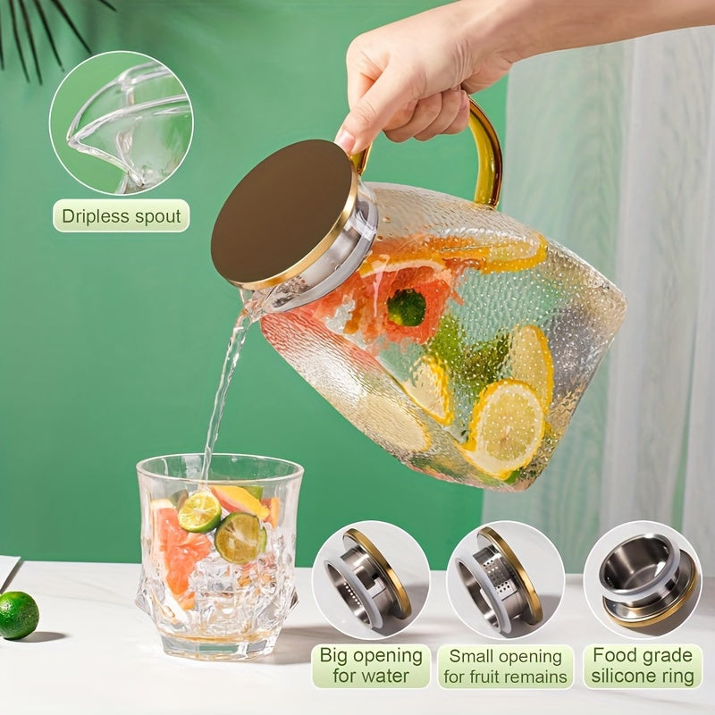 60oz Glass Pitcher with Lid & Spout - Reusable, High-Quality Beverage Jug for Hot/Cold Drinks - Perfect for Iced Tea, Juice, Coffee, Milk - Ideal for Home, Parties, and Hotel Use