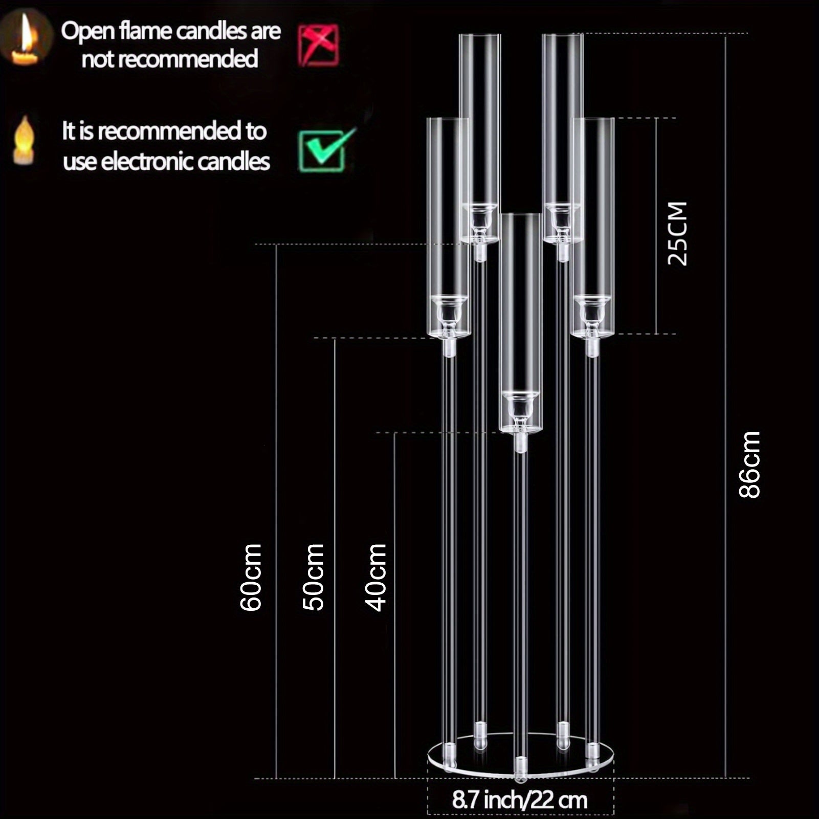 4pcs Candle Holder Centerpiece, High Candle Holder, Clear Candle Cone Candle Holder Holder, 5 Arm Candle Holder Holder with Acrylic Lampshade, Wedding Dinner Candle Ornament (Note that this is an electronic candle holder, can