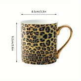 1pc Luxury European Style Gold-Plated Bone China Coffee Mug, Leopard Print Animal Theme, Round Shape, Freeze Safe, Hand Wash Only, Reusable Cup for Home Decor, Wedding, Mother'S Day, Valentine's, Thanksgiving, Halloween, East