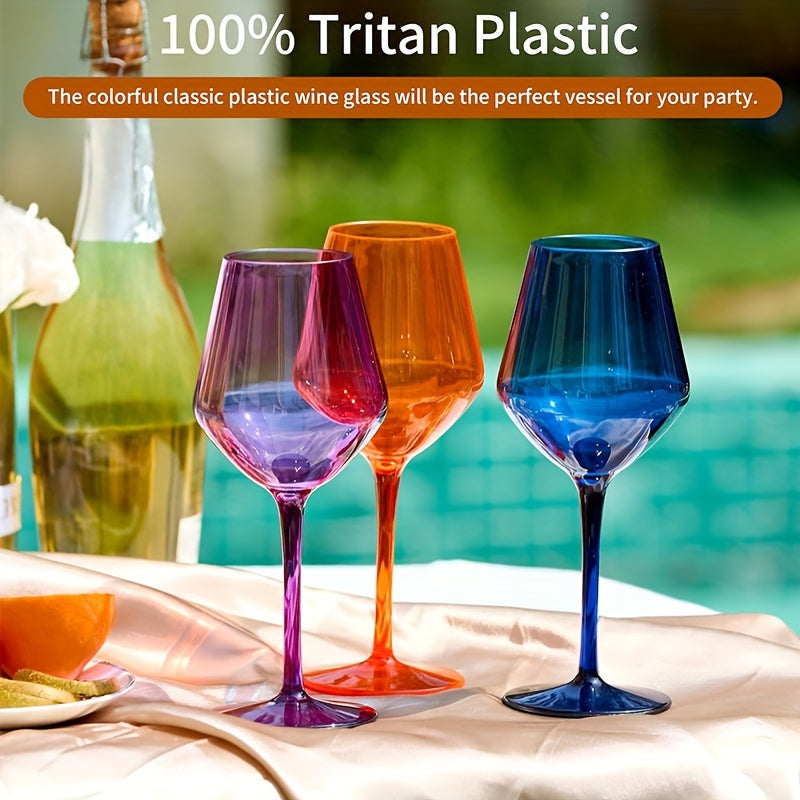 6pcs Colorful Unbreakable Wine Glass Set, 15oz Tritan Plastic Goblets with Long Stems - Dishwasher Safe, Perfect for Parties, Weddings & Outdoor Events