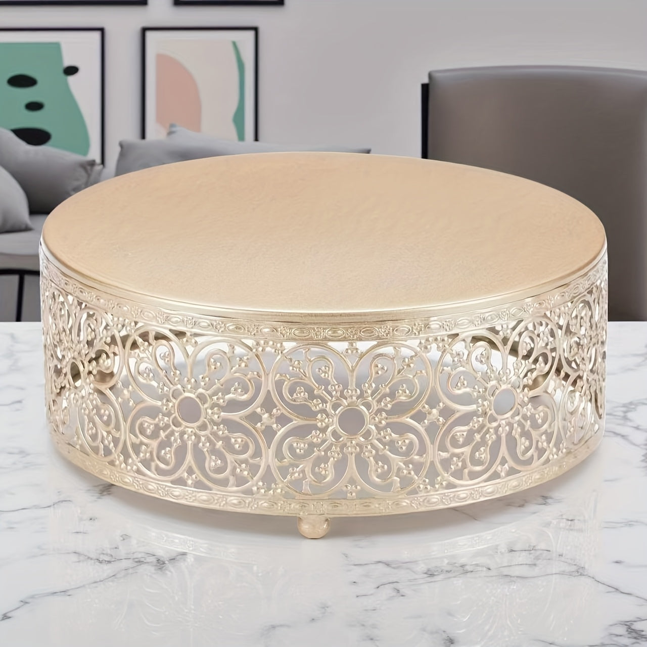3-Piece Champagne Gold Wedding Display Stand - Reusable Anniversary Party Decoration Tray