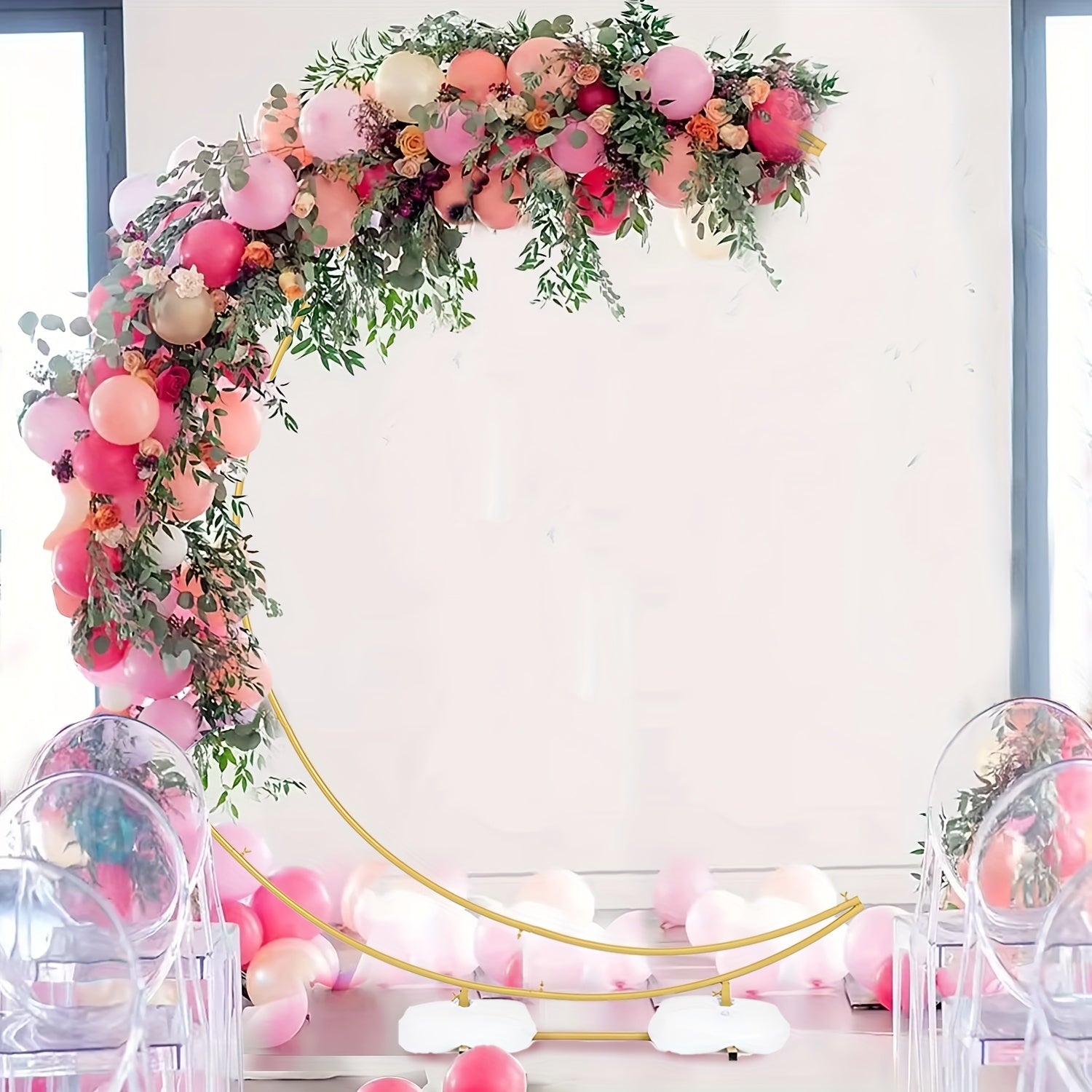 Golden Wedding Arch Stand - Heavy-Duty Metal Half-Crescent Moon Backdrop with Stable Base, Golden Ceremony Arch for Wedding, Birthday, Party Decorations - Indoor/Outdoor Event Decoration Stand, Romantic Event Decor, Sophistic