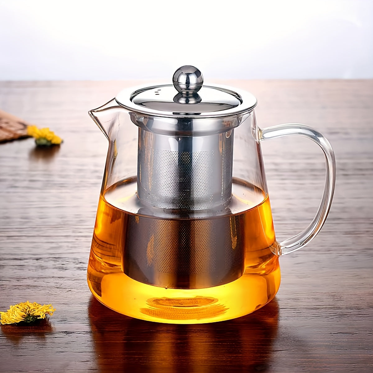 1pc, Glass Teapot, 550ml/750ml/950ml/1300ml Heat Resistant Glass Tea Pot, Summer Winter Drinkware