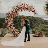 Golden Wedding Arch Stand - Heavy-Duty Metal Half-Crescent Moon Backdrop with Stable Base, Golden Ceremony Arch for Wedding, Birthday, Party Decorations - Indoor/Outdoor Event Decoration Stand, Romantic Event Decor, Sophistic
