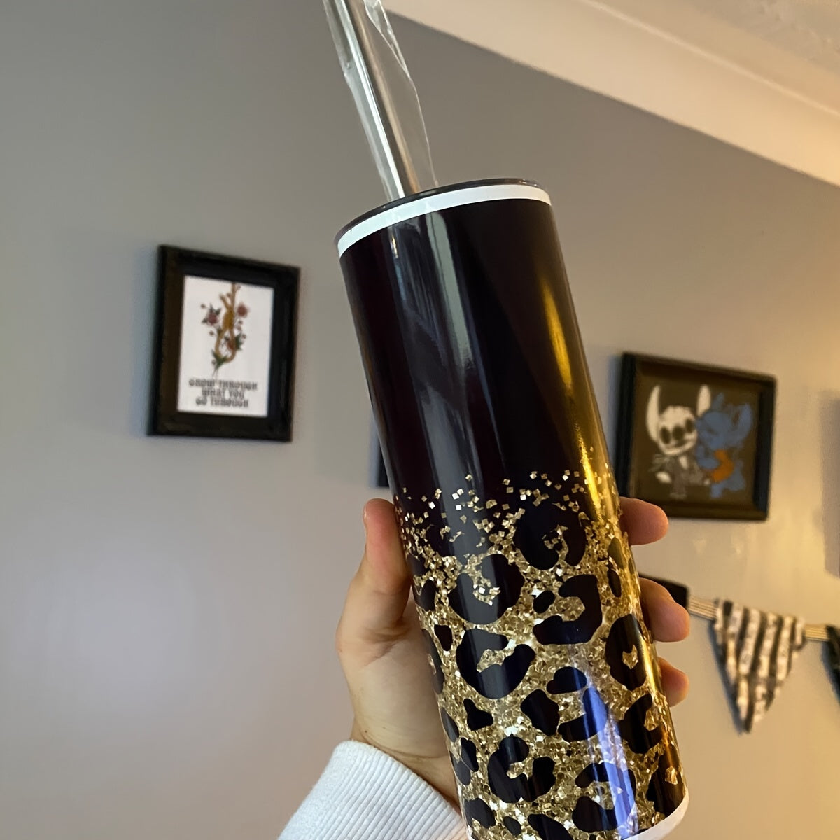 1pc, Leopard Print Tumbler With Lid And Straw, 20oz Stainless Steel Water Bottle, Insulated Straight Water Cups, Summer Winter Drinkware, Outdoor Travel Accessories, Valentine's Day Gifts