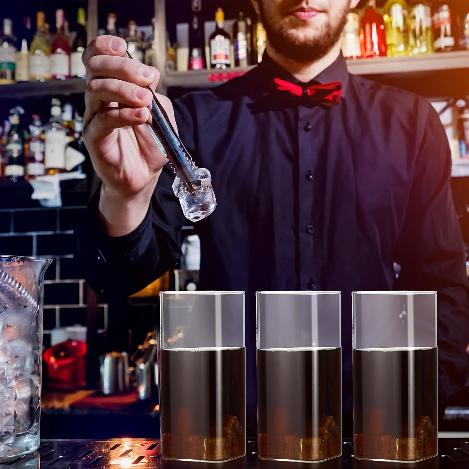 6pcs Glass Cups, 15oz Square Drinking Glasses Set, Square Glass Cups, Thin Highball Glasses Drink Tumbler Set, Clear Tall Glass Cups For Tea Iced Coffee, Water, Juice, Beer, Whiskey, Cocktails, Kitchen Party Home Bar Accessor