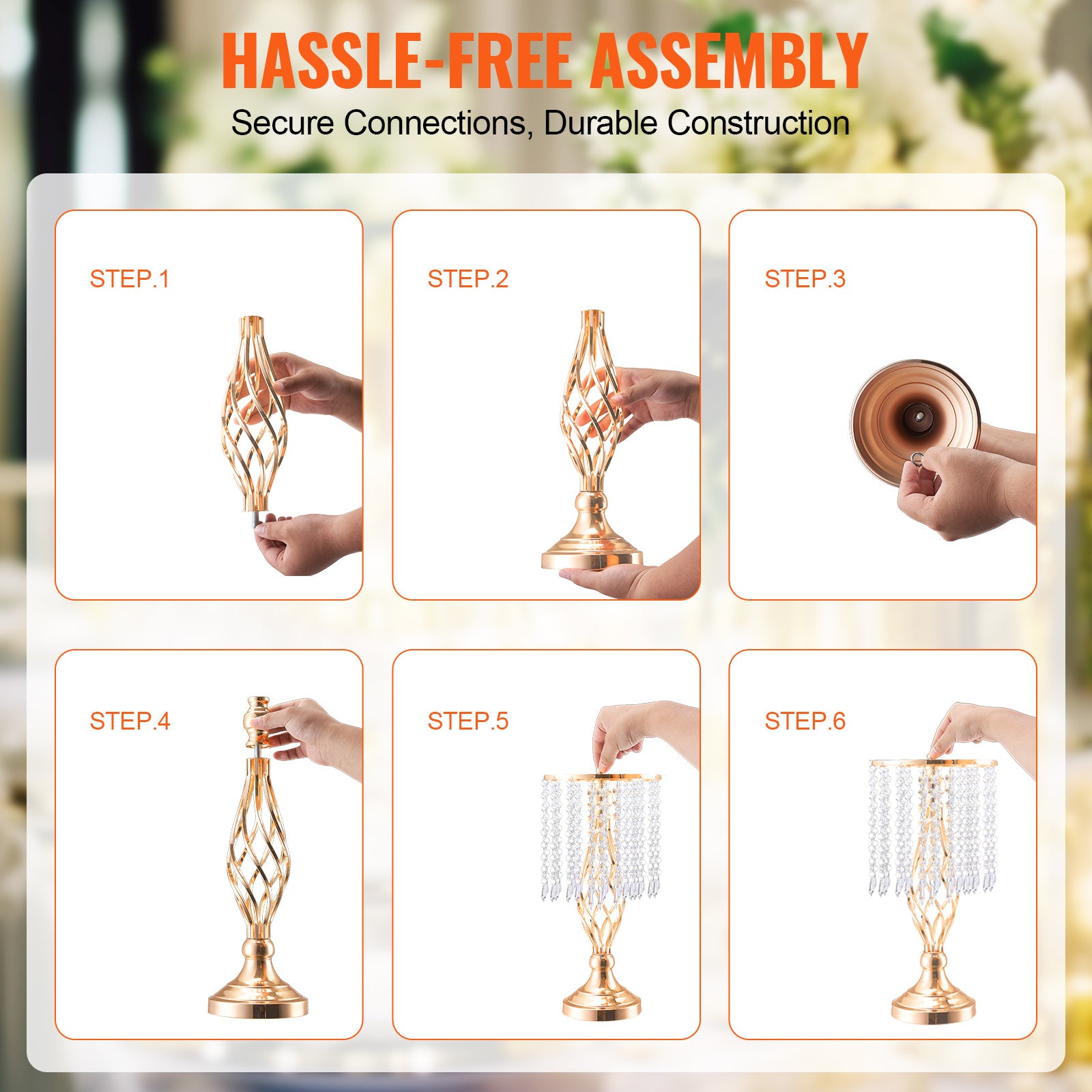 VEVOR 20pcs 43cm/16.9" Tall Crystal Wedding Flower Stand Vase for Party Decor