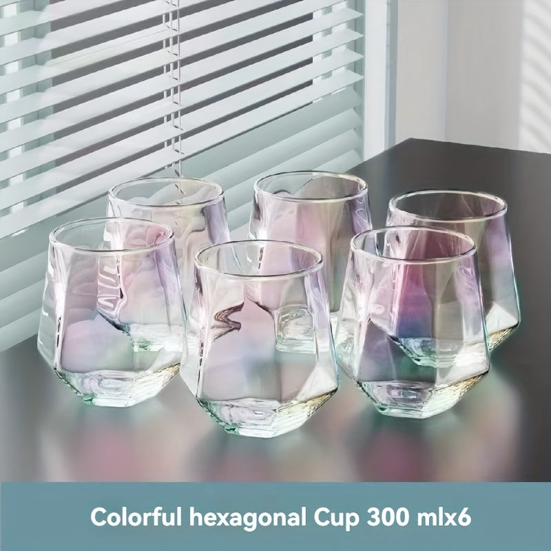 Color-Changing Hexagonal Glass Cup Set - Reusable, Lead-Free Drinking Glasses for Water, Wine, Tea & Juice - Perfect for Home Use, Cup Covers for Drinks