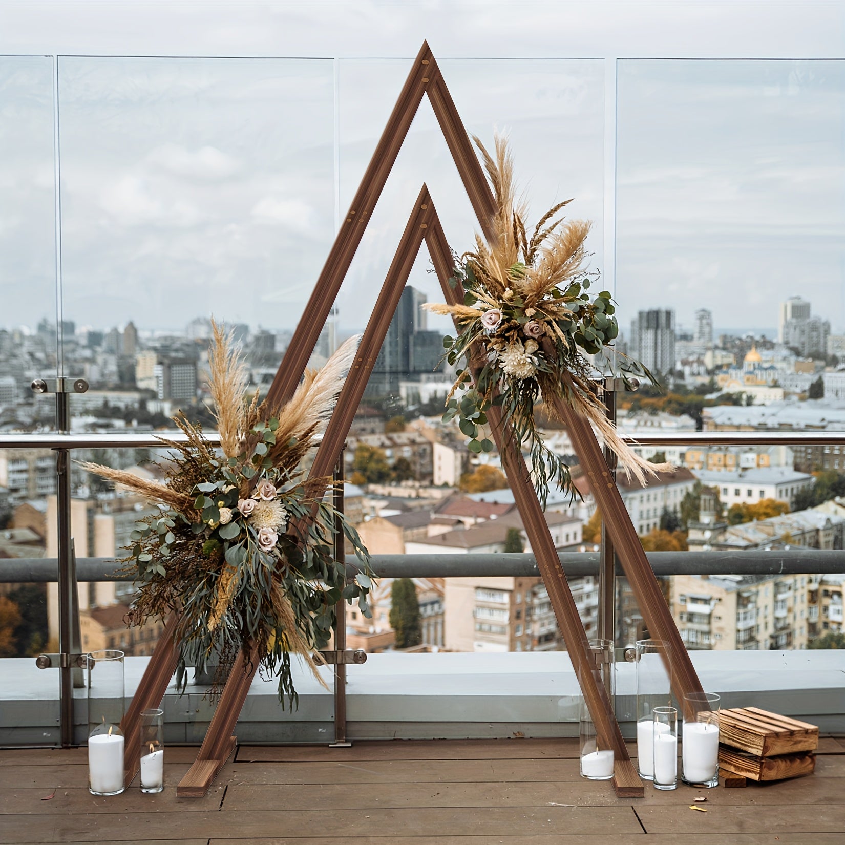 Heavy Duty Two-Tier Rustic Wood Wedding Arch Frame with Sturdy Base - Double Set Indoor/Outdoor A-Frame Design, Easy Assembly with Wrench Included, Large Sturdy Base & Triangular Stability for Weddings, Parties, Photo Booths,