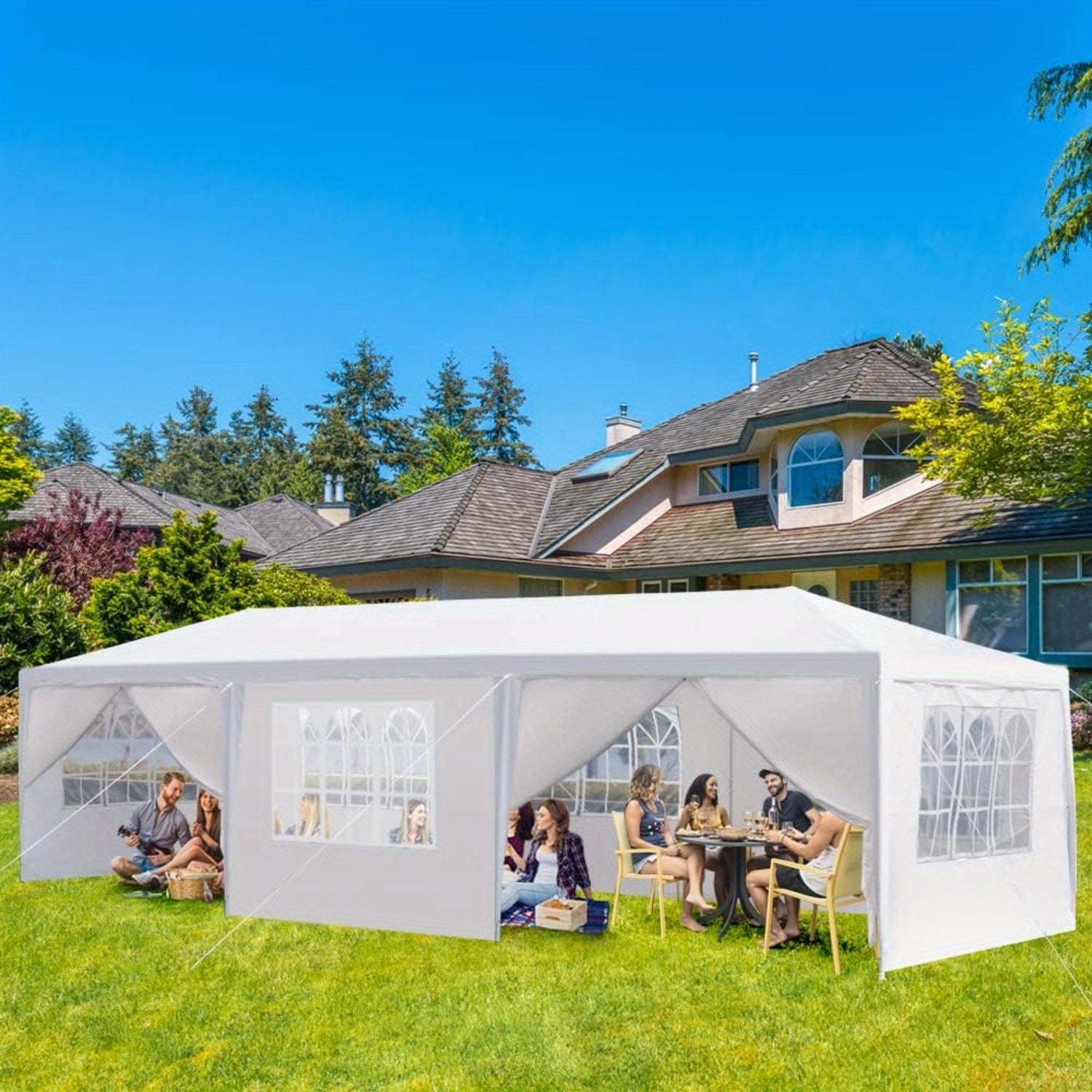 Bonnol Extra Large 3x9m White Gazebo with 8 Removable Side Walls - Heavy-Duty PE Roof & Sturdy Iron Frame, UV 50+ Sun Protection, Wedding/Party/Market Tent with Easy Setup, Spacious Canopy for Events, Durable Garden Pavilion,