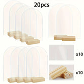 20 Elegant Arched Acrylic Signs with Wooden Stands- 10.16x15.24cm Transparent Plates for Table Numbers, Event Signs.