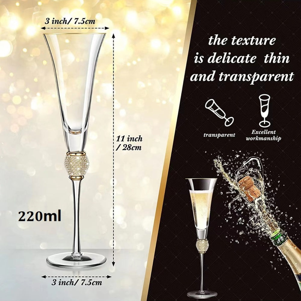 Elegant Rhinestone Studded Champagne Flutes: Perfect for Wedding Toasts, Bridal Showers, and Festive Celebrations
