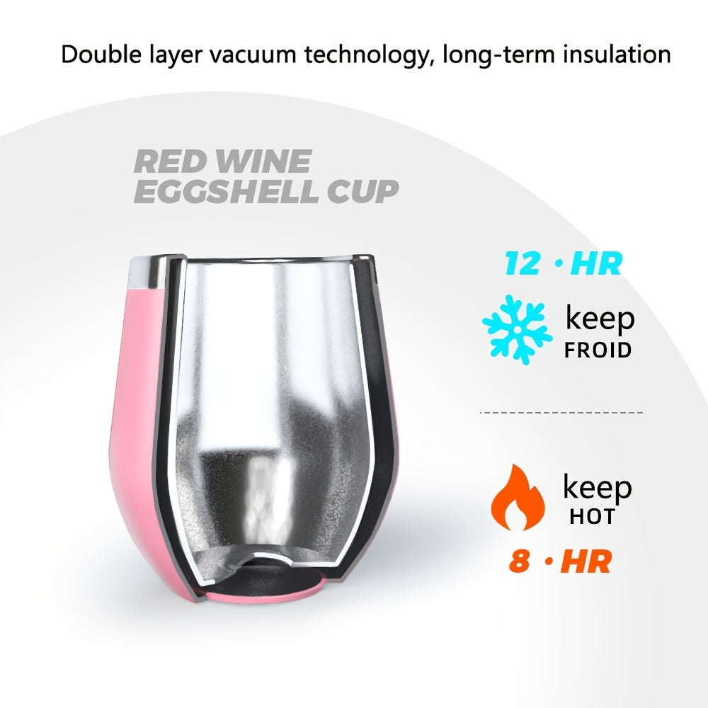 1pc, Wine Tumbler, 12 Oz Coffee Mugs With Lid, Double-Layer Vacuum Cup, Long Lasting Insulation Water Bottle, Indoor Outdoor Coffee Cup, Kitchen Accessories, Household Items