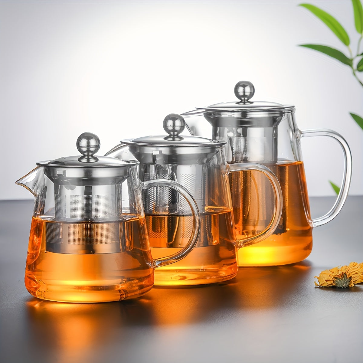 1pc, Glass Teapot, 550ml/750ml/950ml/1300ml Heat Resistant Glass Tea Pot, Summer Winter Drinkware