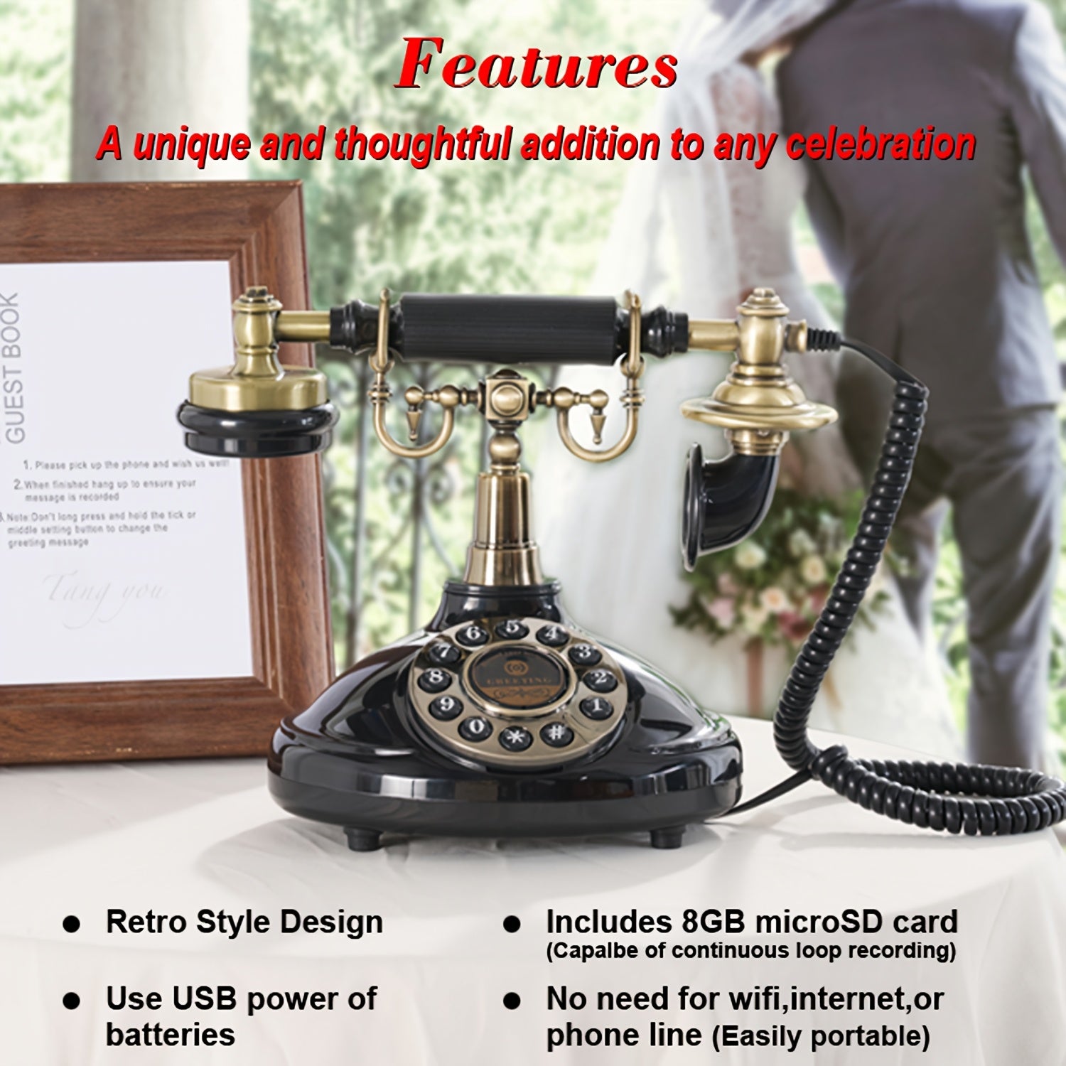 1pc Unique Audio Guestbook Telephone - Record Voice Messages, Leave Heartfelt Wishes, DIY Original Guestbook Phone for Wedding, Party, Gathering - Cherish Memories Forever