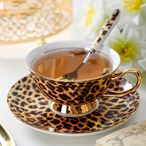 1pc/2pcs Leopard Print Cup and Saucer Set European Luxury Gold Plated European Bone Porcelain Coffee Cup Bone Porcelain Tea Cup with Matching Tea Saucer, Refrigerator Safe, Reusable, Multi-purpose - Ideal Home Decoration, Mot