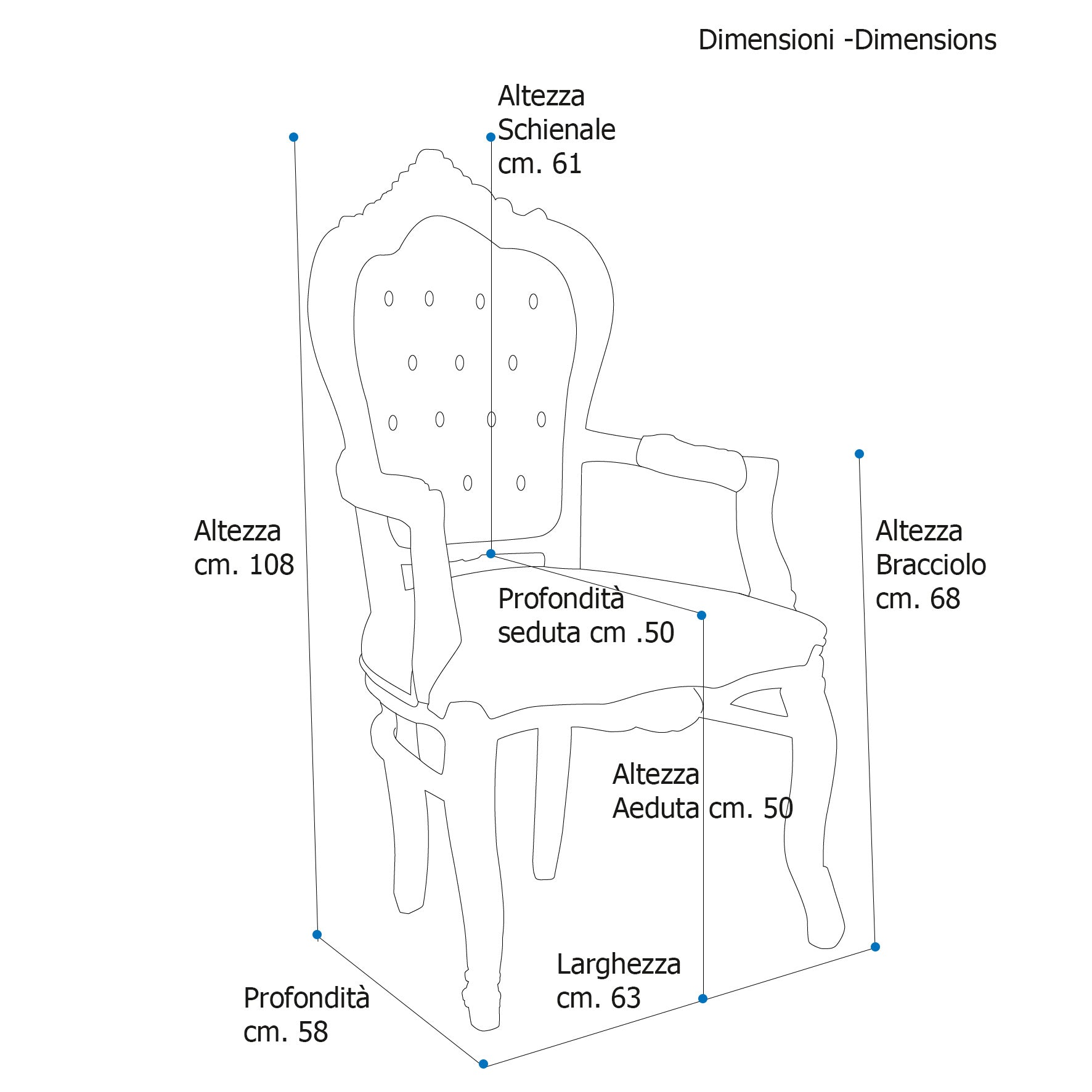 Table Chair Baroque-Style Armchair - Rococo in Solid Wood Decorated