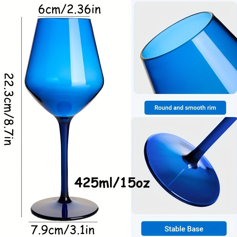 6pcs Colorful Unbreakable Wine Glass Set, 15oz Tritan Plastic Goblets with Long Stems - Dishwasher Safe, Perfect for Parties, Weddings & Outdoor Events