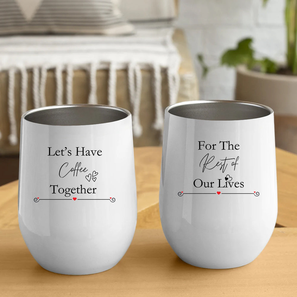 2pcs Stainless Steel Coffee Mugs with Lids, Leak Proof, BPA Free, Reusable, Oval Shaped, with Heart Pattern, for Christmas, Halloween, Valentine'S Day - Ideal Gift for Couples