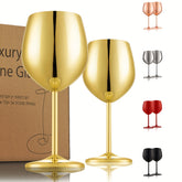 2pcs Stainless Steel Wine & Champagne Glasses - Elegant Metal Goblets in Golden, Silvery, Black, Rose Golden, Red for Dining, Bars, Kitchens, Parties - Reusable, Handwash Only