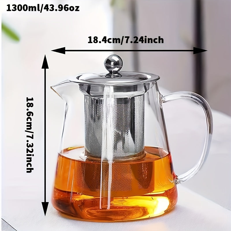 1pc, Glass Teapot, 550ml/750ml/950ml/1300ml Heat Resistant Glass Tea Pot, Summer Winter Drinkware
