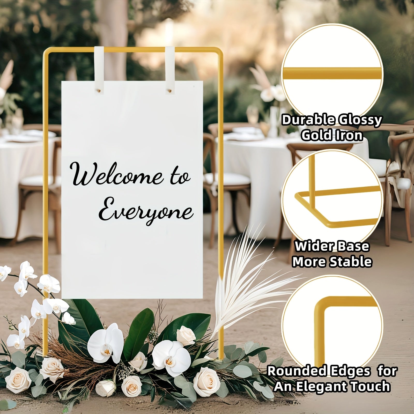 Metal Wedding Sign Holder - Heavy Duty Welcome Stand with Removable Sign, 172.72x76.2x50.8 cm, Contemporary Design for Weddings, Birthdays, Events, and Display Stands, Flower and Poster Not Included, Wedding Decorations
