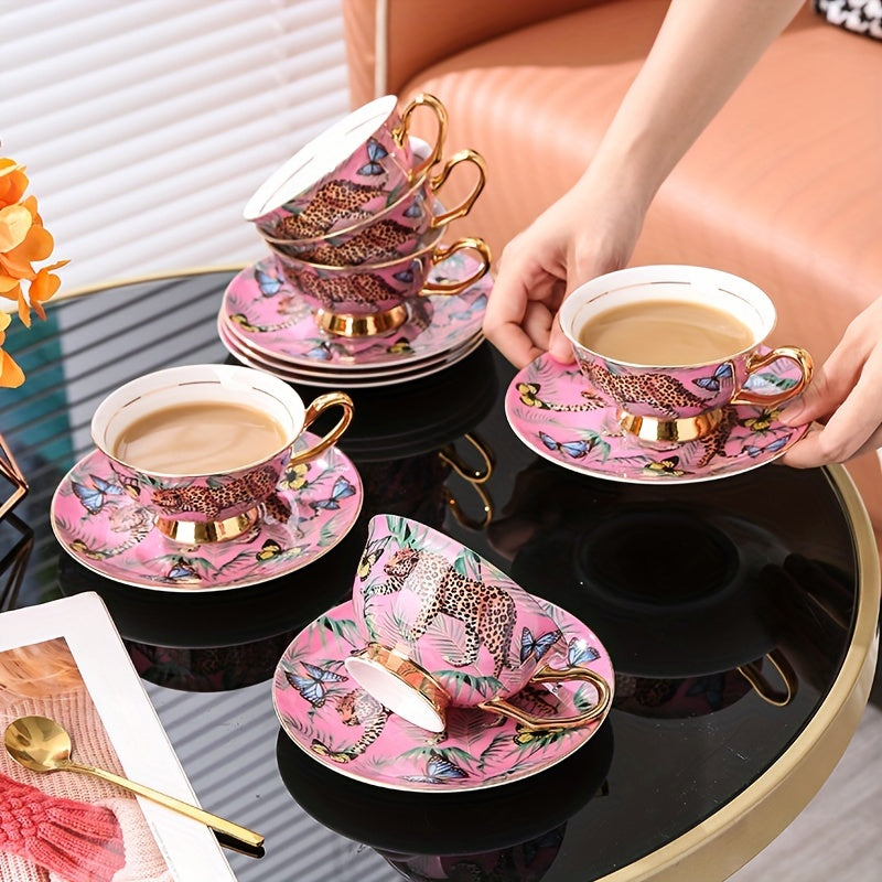 Luxury Vintage Bone China Tea Set - 7oz Coffee Cup, Saucer & Spoon, Lead-Free, Insulated, Non-Slip Grip, Perfect for Afternoon Tea & Special Occasions