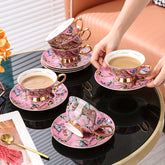 Luxury Vintage Bone China Tea Set - 7oz Coffee Cup, Saucer & Spoon, Lead-Free, Insulated, Non-Slip Grip, Perfect for Afternoon Tea & Special Occasions