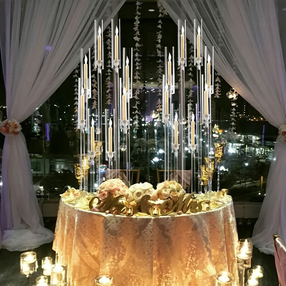 4pcs (4 Total Holders) - Modern Clear Acrylic Candleabra with 8 Arms, Tiered Heights, Stable Base - Elegant Centerpiece for Wedding, Dining Table, Party, Fireplace - Easy Assembly & Space-Saving Design - Ideal for Home or Eve