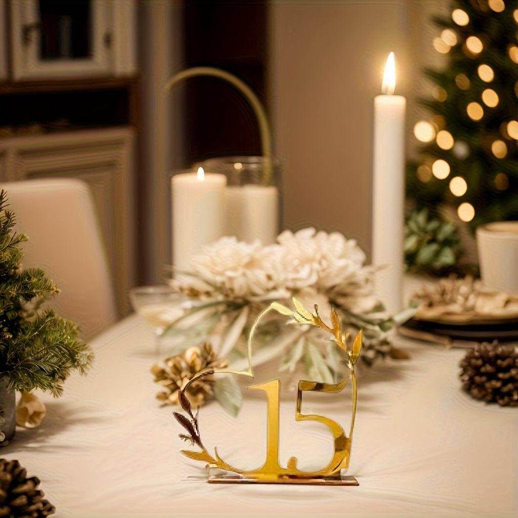 Golden Acrylic Wedding Mirror Table Numbers with Stands: