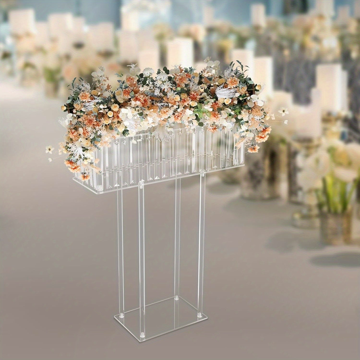 Large Modern Acrylic Wedding Flower Stand with Hanging Pendants - 9.36meter-like Height (59.94cmL x 77.98cmH) Clear Vase, Sturdy Base /Table Centerpiece