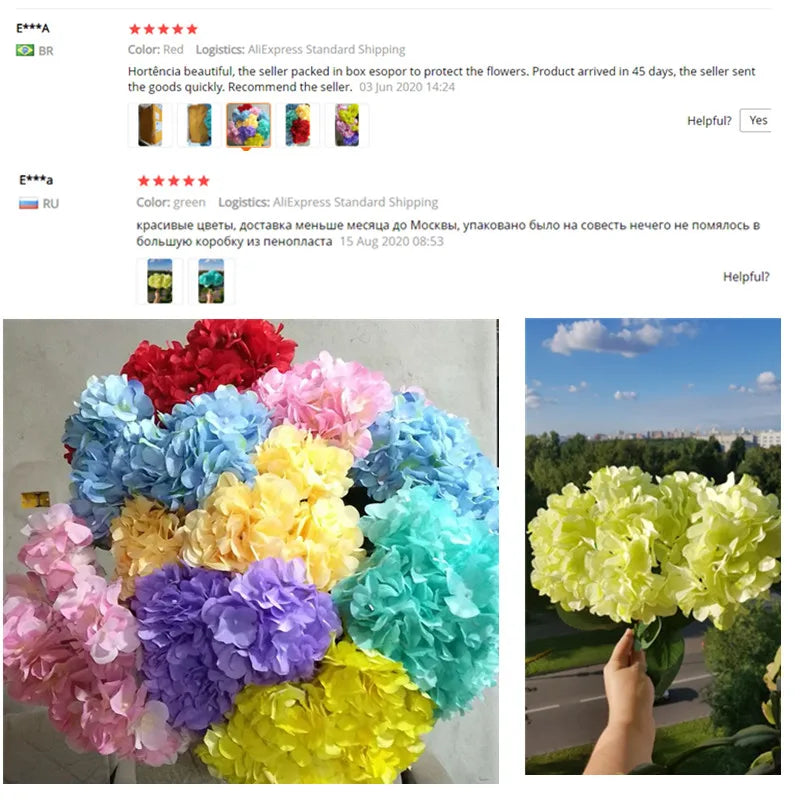 Large 6 Heads Artificial Flower Bunch Silk Hydrangea Wedding Bridal Bouquet Fake Flower Home Decor Flower Wall Christmas Gift