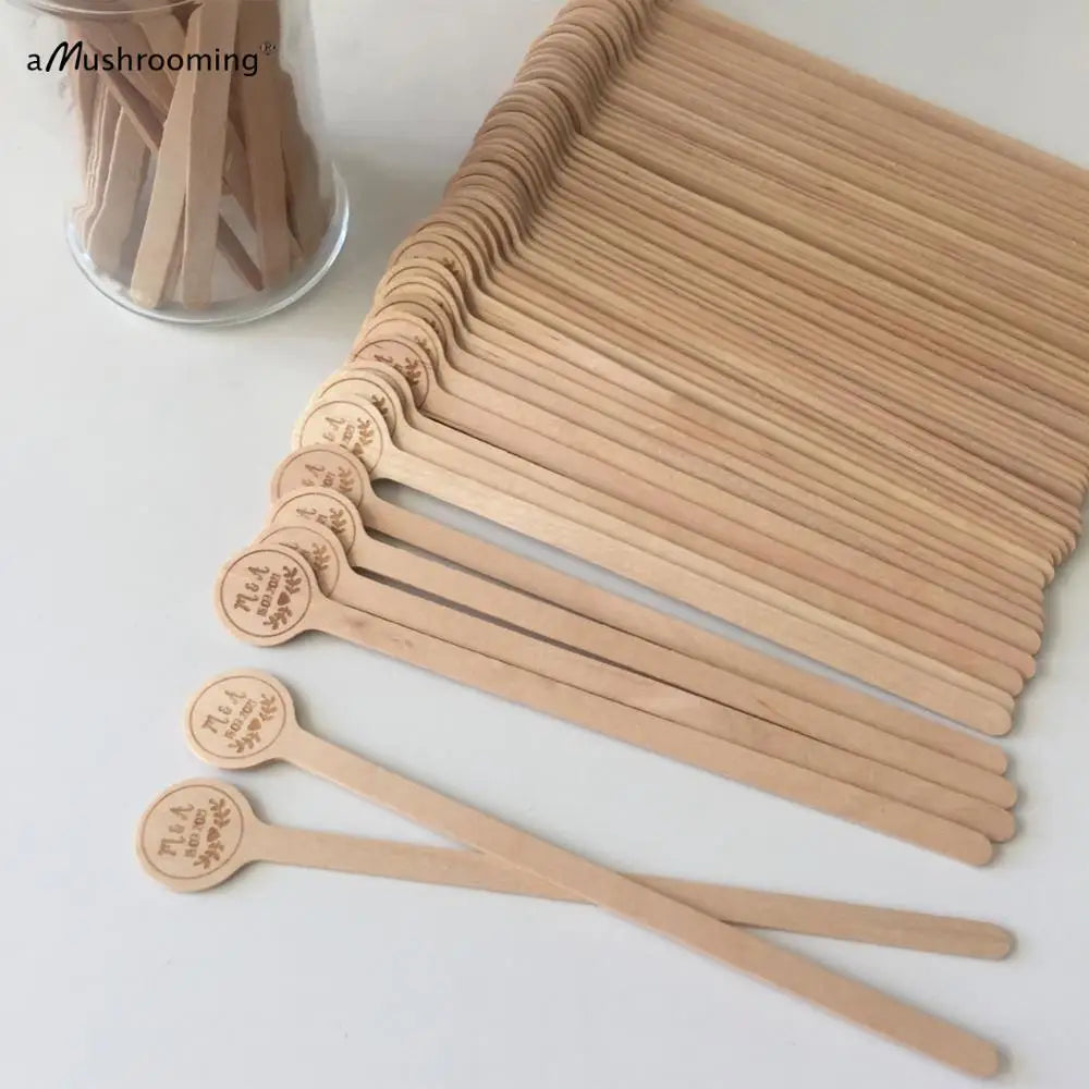 100pcs Wedding Cocktail Party Stir Sticks Custom Engraved COFFEE Stirrers with Initials Vintage Birchwood Sticks Drink Toppers