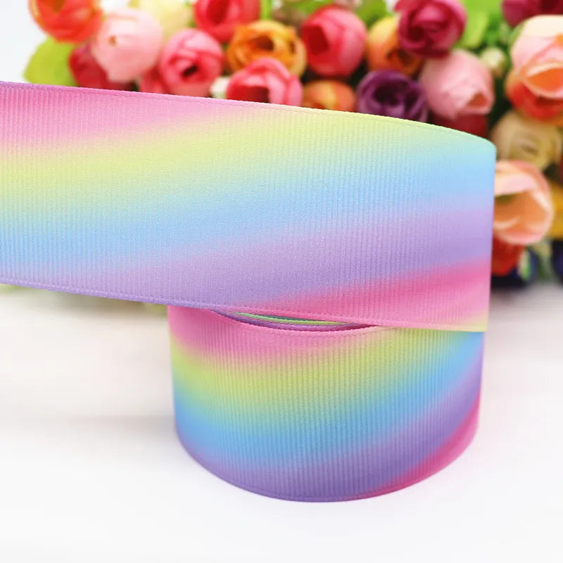 10 yards 7/8" (22mm), 1.5" 38mm rainbow stripe printed grosgrain ribbons cartoon ribbon diy hair bow WQ14062822