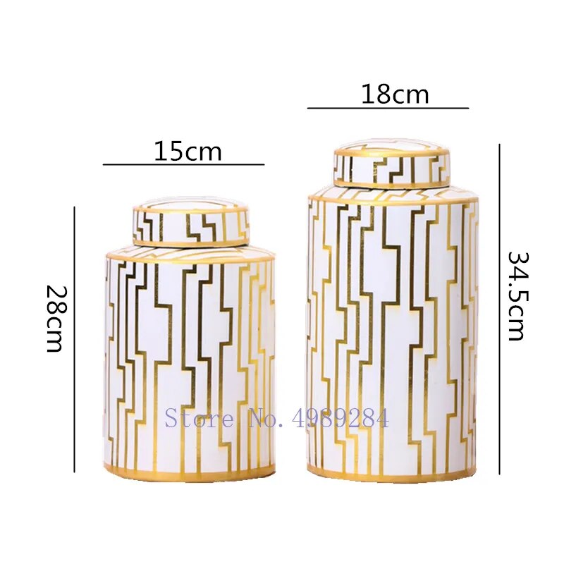 Creativity Ceramic Vase Golden with Cover Storage Jar Modern Home Desktop Flower Arrangement Storage Organization Decoration