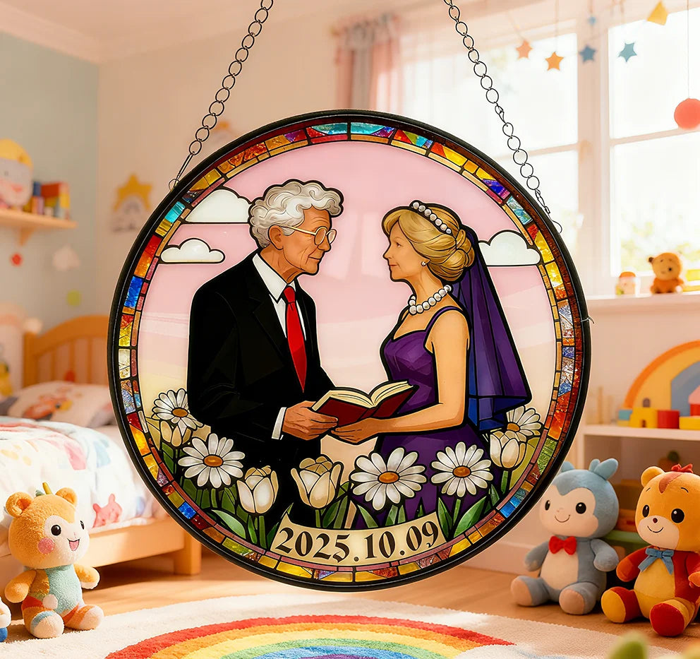 Customizable Stained Hanging Ornament: Perfect Gift for Senior Couples' Golden Wedding Anniversaries