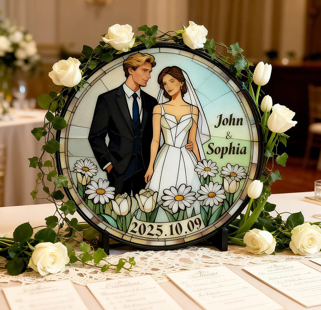 Customizable Stained Glass Wedding Wall Hanging Ornament: Ideal Gift with Lasting Memories