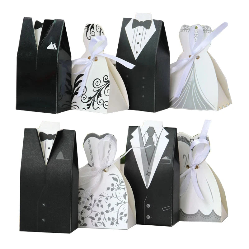 20/30pcs Bride And Groom Candy Box Wedding Favor And Gifts Box Sweet Bags With Ribbon Wedding Decoration Souvenirs Party Decor
