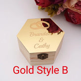 Double Rings Style Hexagon Shape Box Acrylic Mirror Cover Custom Name Party Gift Wood Boxes Candy Holder Display Decor